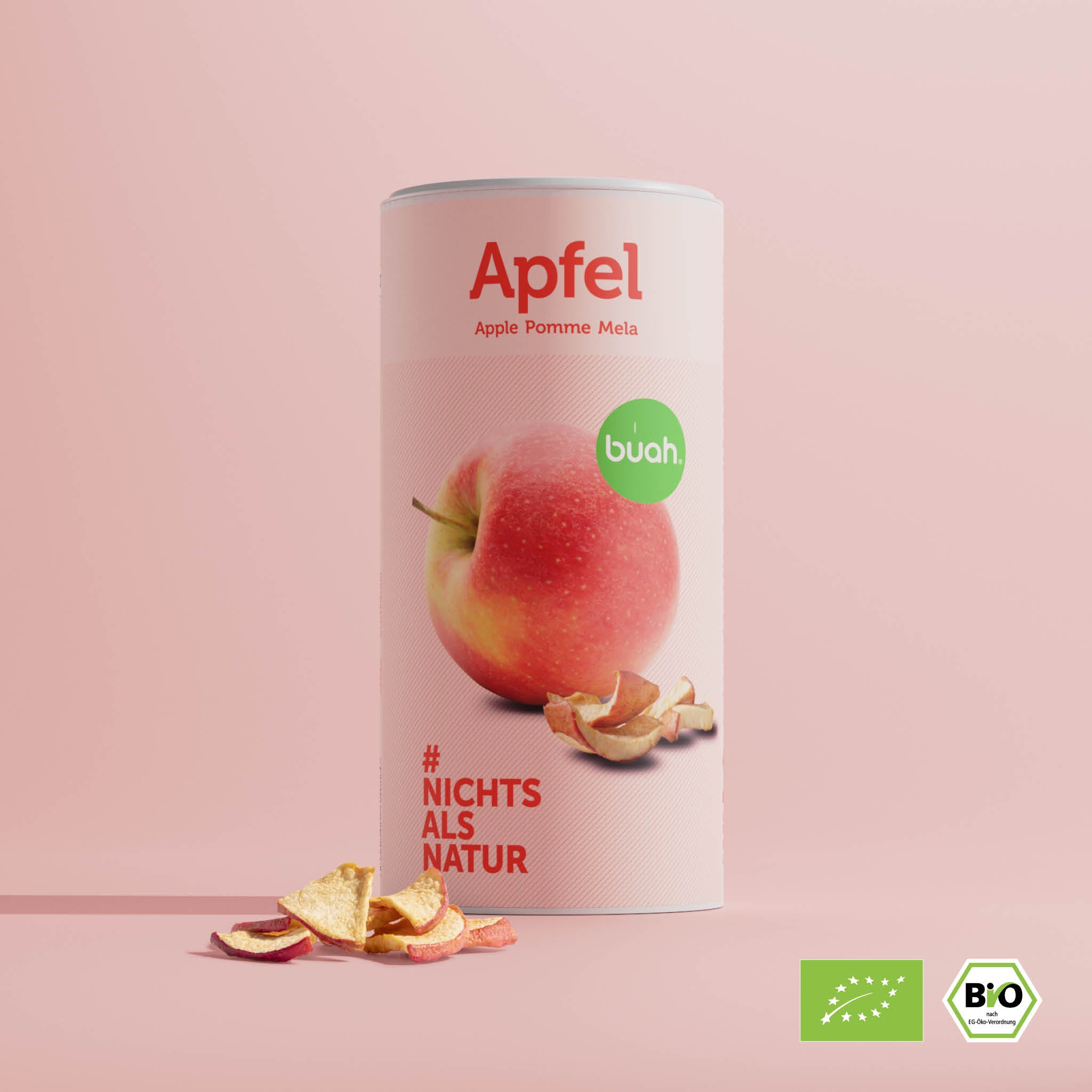 buah vakuumgetrockneter Apfel in grosser Dose