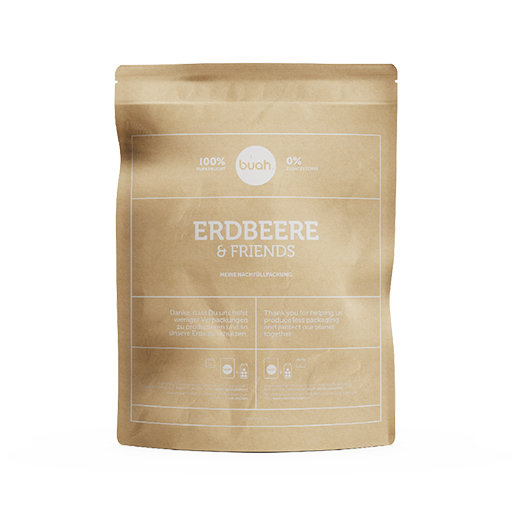 Vorteilspackung von buah Erdbeere & Friends in einer braunen Papierpackung